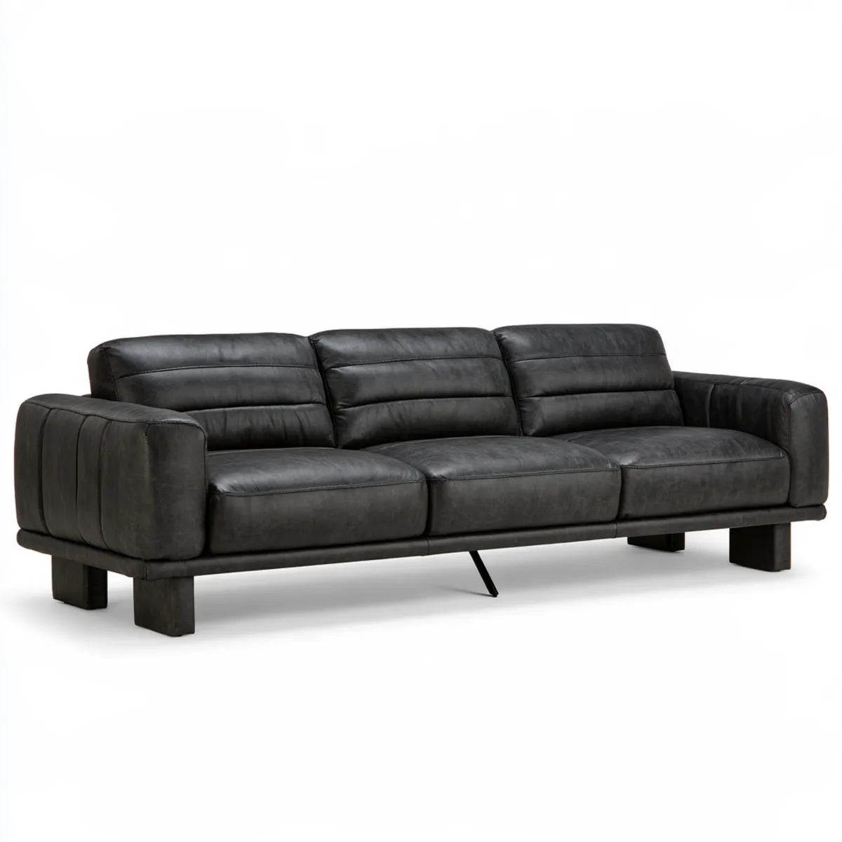 Black 3-Seat Sofa, 90.6 x 38.2 x 34.3 in, PU Upholstery