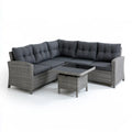 Outdoor Patio 3-Piece Gray PE Rattan L-Shaped Sectional Sofa Set with Black Glass Coffee Table, 210 x 210 x 85 cm