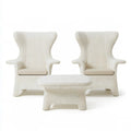 3-Piece Outdoor Wicker Wingback Chair and Ottoman Set with Cushions, Cream, Chairs 31.5 x 31.5 x 50 in