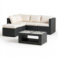 Outdoor Patio 4-Piece L-Shaped Sectional Sofa Set with Coffee Table, 76.8 x 47.2 x 25.6 in, Black PE Rattan with Cream Polyester Cushions