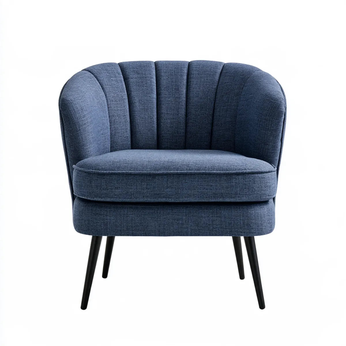Blue Polyester Upholstered Barrel Accent Armchair with Black Metal Legs, 28 in W x 29 in D x 31 in H