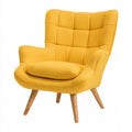 Yellow Polyester Upholstered Wingback Armchair with High Back, Solid Rubberwood Legs, 31.5 x 33 x 41 in