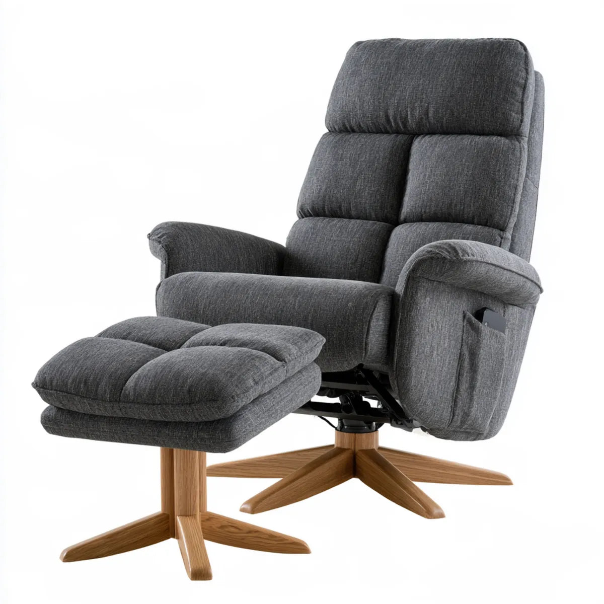 Gray Polyester Swivel Recliner Chair with Ottoman, Wooden Bases, Chair 31.5 x 35.4 x 40.2 in