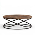 36 in Round Coffee Table with Solid Wood Top and Black Metal Base, 16 in High