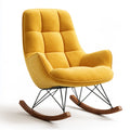 Mustard Yellow Polyester Velvet Rocking Chair, 30.7 in W x 35.4 in D x 39.4 in H, Curved High-Back Armchair with Wood Runners