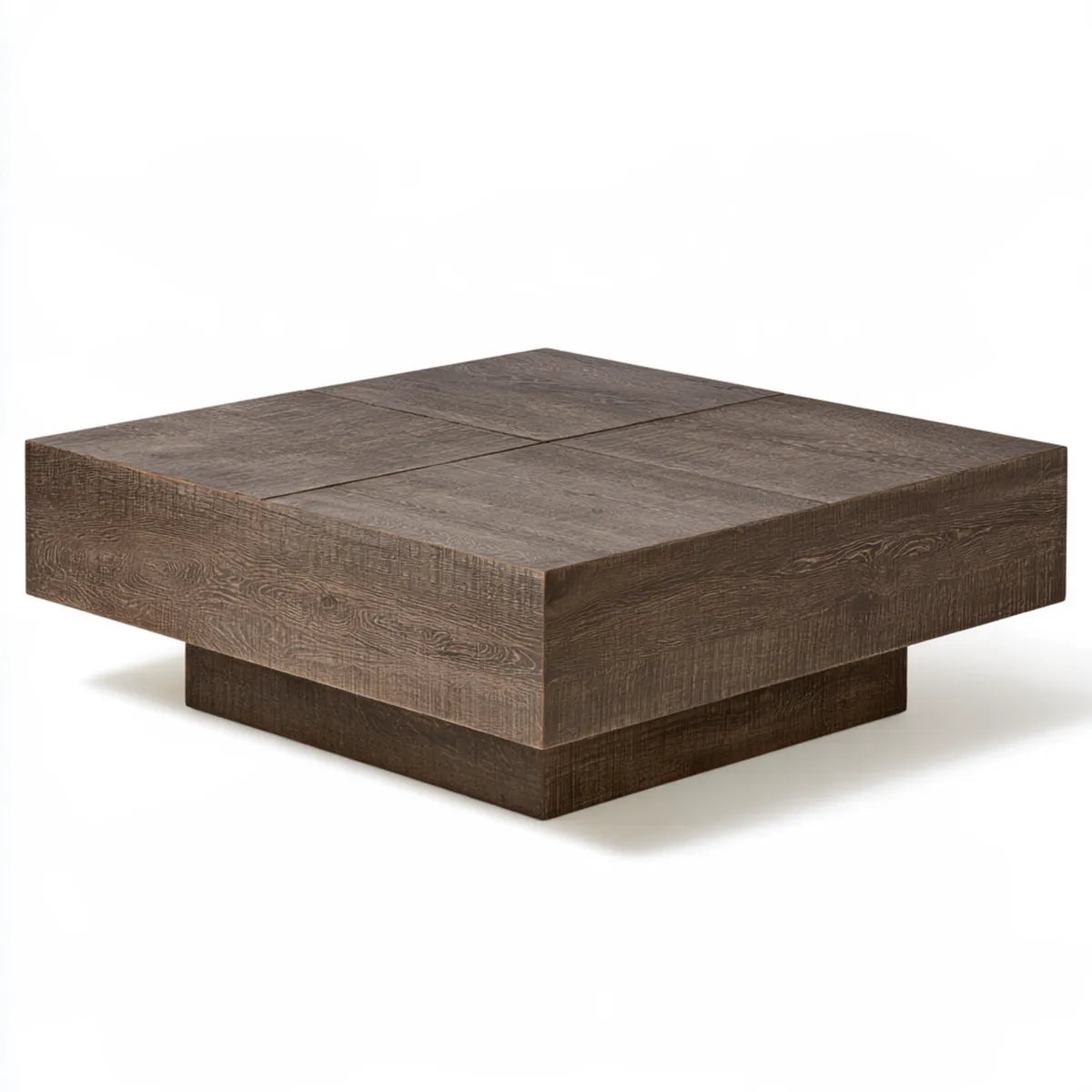 Dark Brown MDF PVC Wood-Grain Laminate Square Coffee Table, 39.4 x 39.4 x 13.8 in