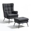 Wingback Armchair and Ottoman Set, 31.5 x 34.3 x 42.1 in, Dark Gray Polyester Upholstery, Steel Legs