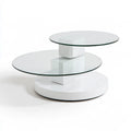 Round Glass Coffee Table, 35.4 in Diameter x 17.7 in H, White MDF Base with 2 Tempered Glass Tiers