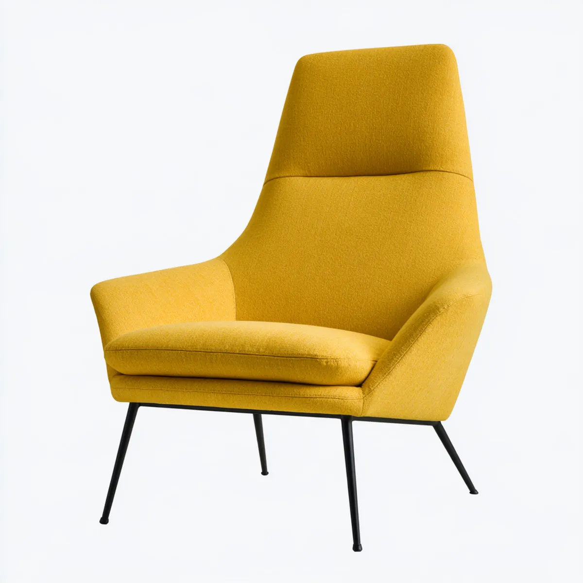 High-Back Lounge Armchair, Mustard Yellow Polyester Upholstery, Black Steel Legs, 30 x 34 x 40 in