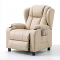 Beige PU Leather Power Recliner Armchair with Remote Control, Cup Holders and Side Pocket, 39.4 x 39.4 x 41.7 in