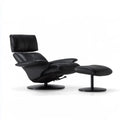 Black Polyurethane Leather Manual Reclining Armchair with Ottoman, 83 x 91 x 103 cm Curved Lounge Chair Set