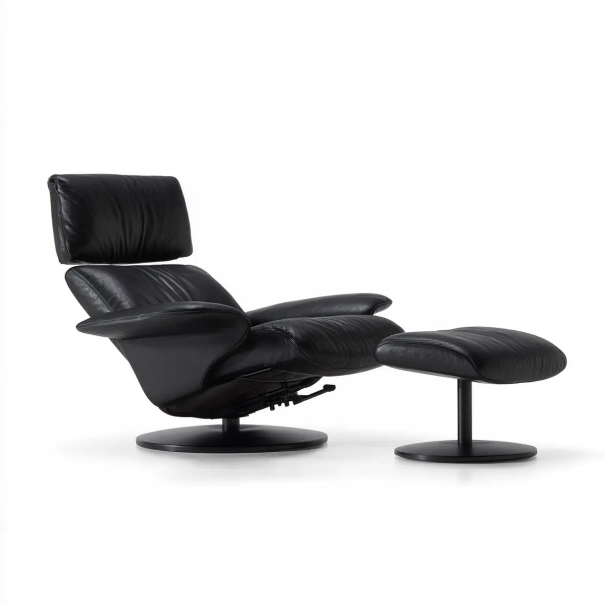 Black Polyurethane Leather Manual Reclining Armchair with Ottoman, 83 x 91 x 103 cm Curved Lounge Chair Set