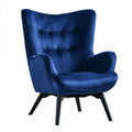 Wingback Accent Chair, 29 x 33 x 40 in, Navy Blue Polyester Velvet High-Back Armchair with Black Wooden Legs