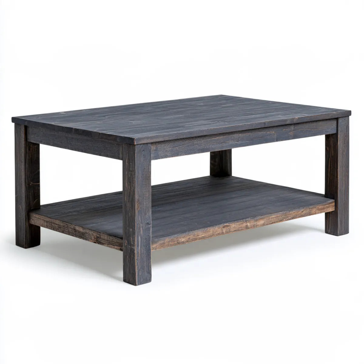 Rectangular Solid Wood Coffee Table with Lower Shelf, 47.2 x 23.6 x 17.7 in, Dark Gray