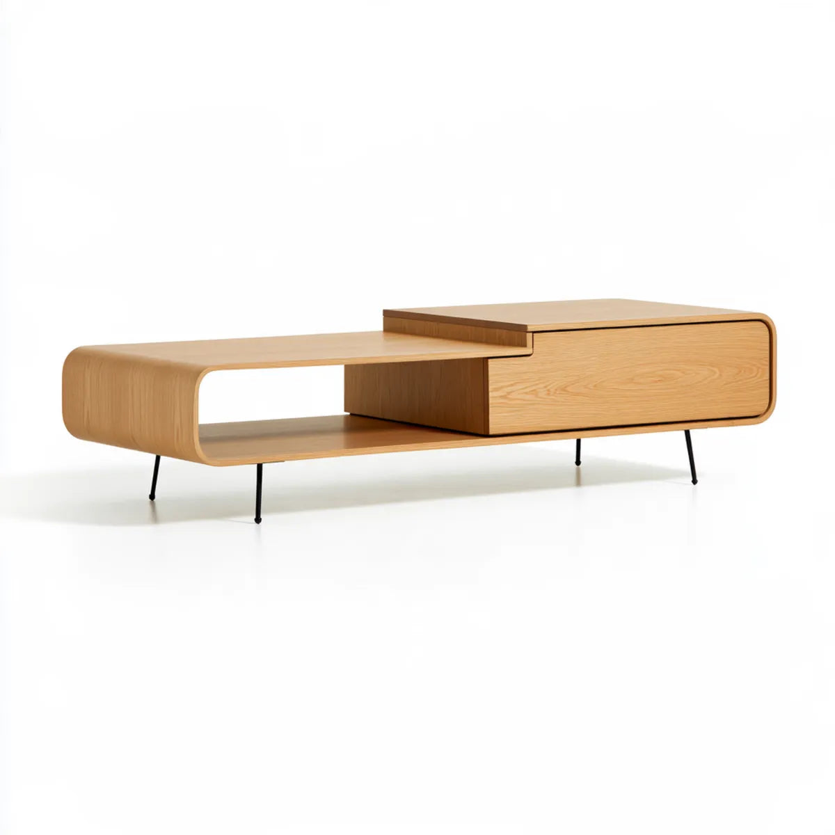 Natural Oak Veneer MDF Storage Coffee Table, 120 x 60 x 40 cm, Rectangular