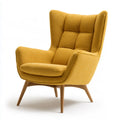 Wingback Armchair, 31.5 in W x 34.6 in D x 41.3 in H, Mustard Yellow Polyester Upholstered High-Back Chair with Wood Legs