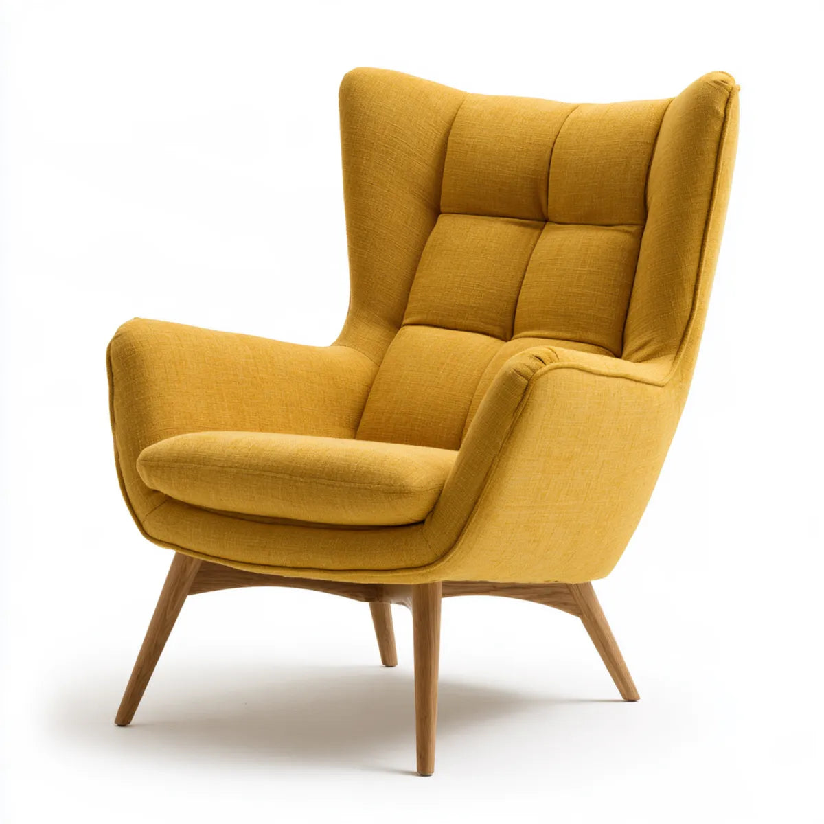 Wingback Armchair, 31.5 in W x 34.6 in D x 41.3 in H, Mustard Yellow Polyester Upholstered High-Back Chair with Wood Legs