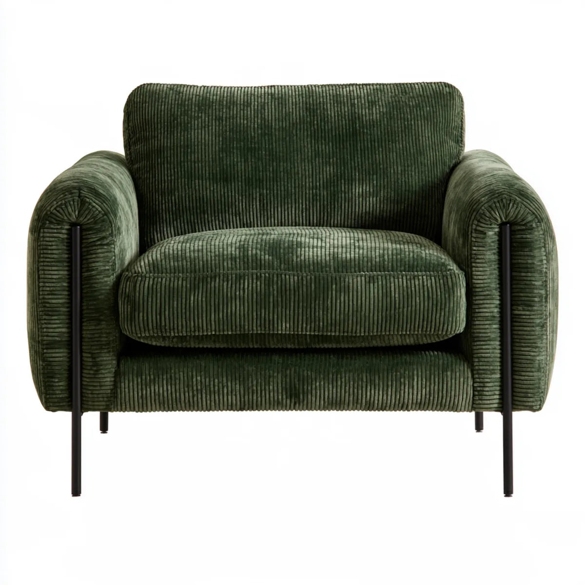Dark Green Polyester Corduroy Upholstered Armchair with Black Metal Legs, 31.5 x 31.5 x 33.1 in