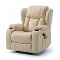 Beige PU Leather Power Reclining Armchair with Cup Holders and Wired Remote Control, 38 x 39 x 42 in