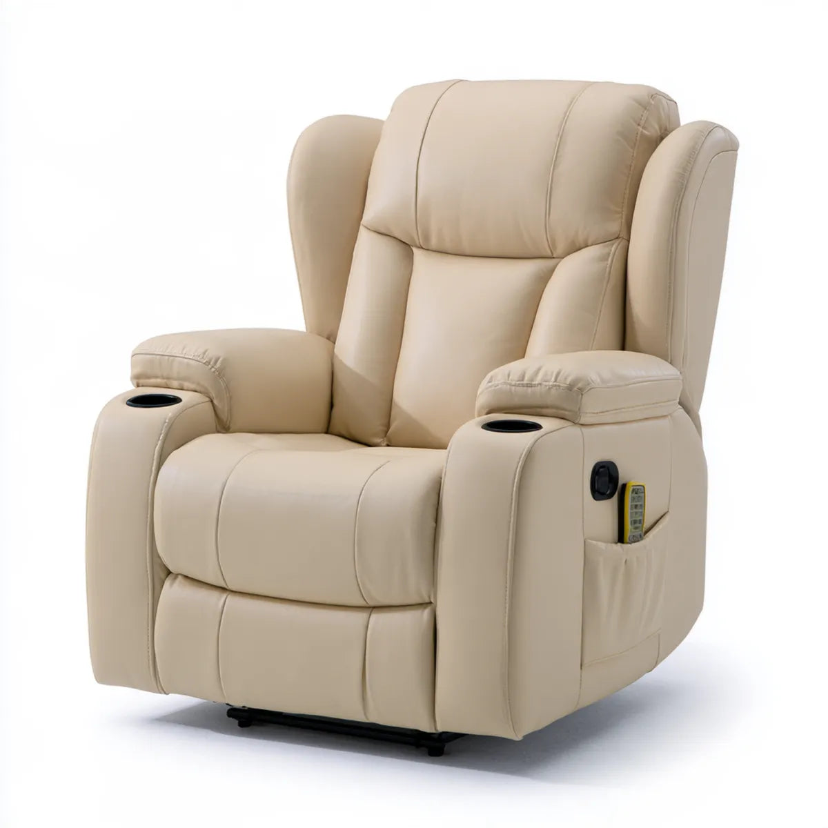 Beige PU Leather Power Reclining Armchair with Cup Holders and Wired Remote Control, 38 x 39 x 42 in